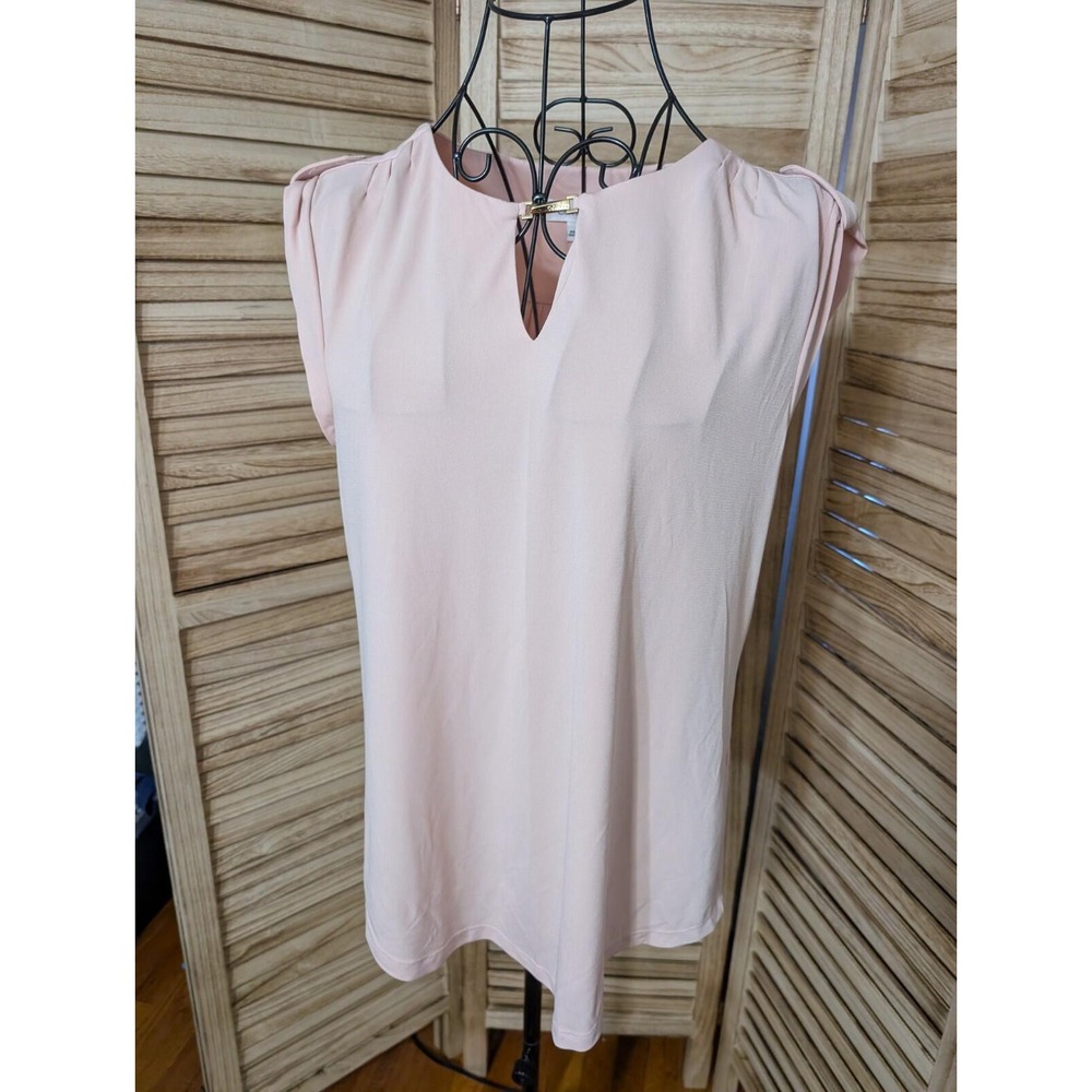 Calvin Klein V Neck Short Sleeve Blouse Pink Womens Small